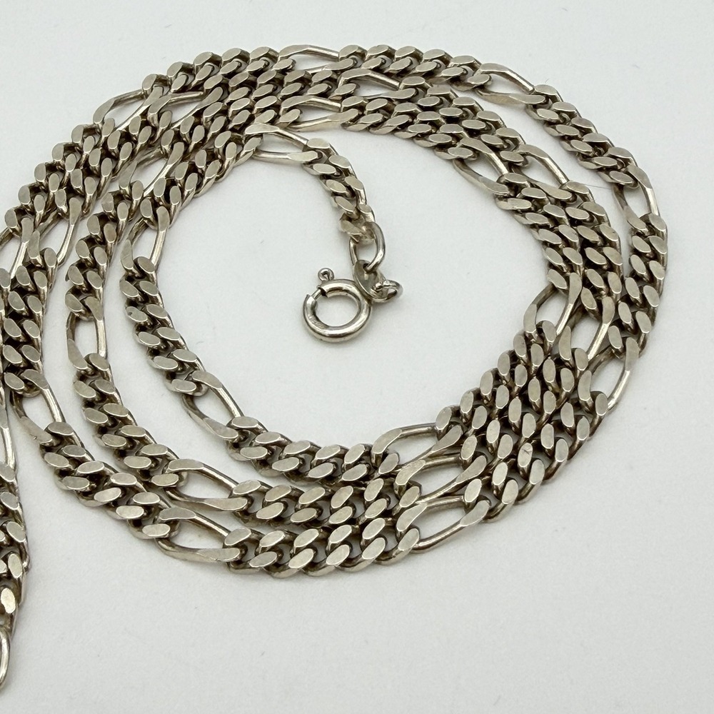 Vtg 925 Italy Sterling Silver Figaro Link Chain Necklace 24" 4mm Flat 21.7 Gr